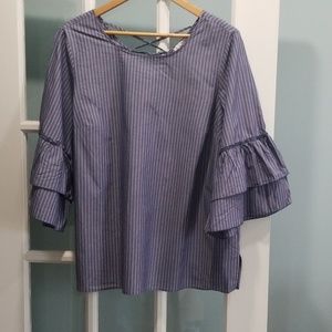 Blue Flared Sleeve Top